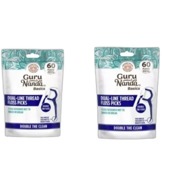Guru Nanda Floss Picks Basics Double The Floss 2 Packs Of 60 Beauty Smile Health - Picture 1 of 4